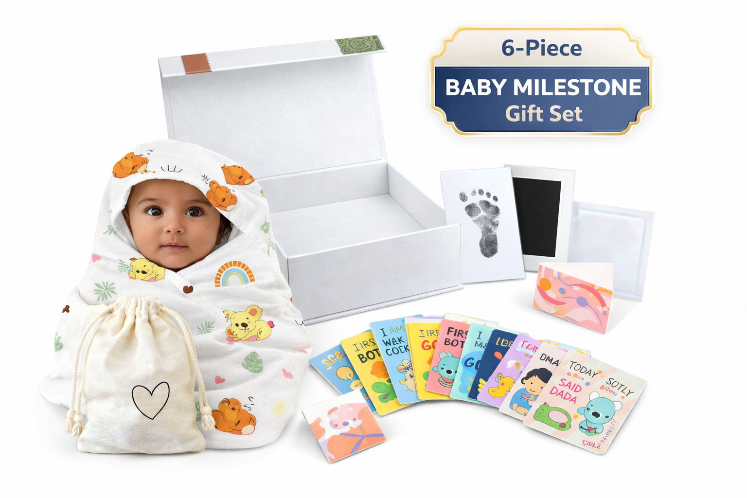 Premium Baby Milestone Gift Set (6 Pieces) – Baby Memory Keepsake Hamper