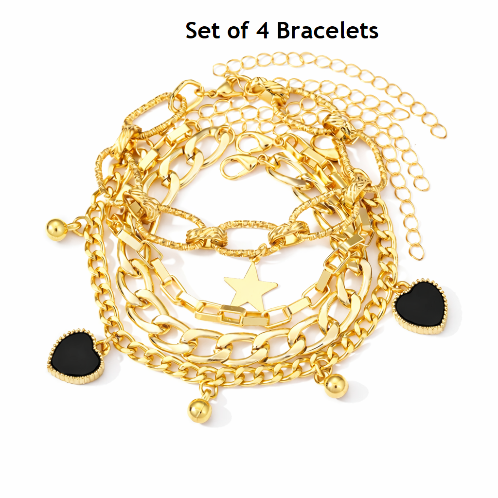 Gold-Tone Bracelet Set for Women (Set of 4) | Stylish Stackable Chain Bracelets