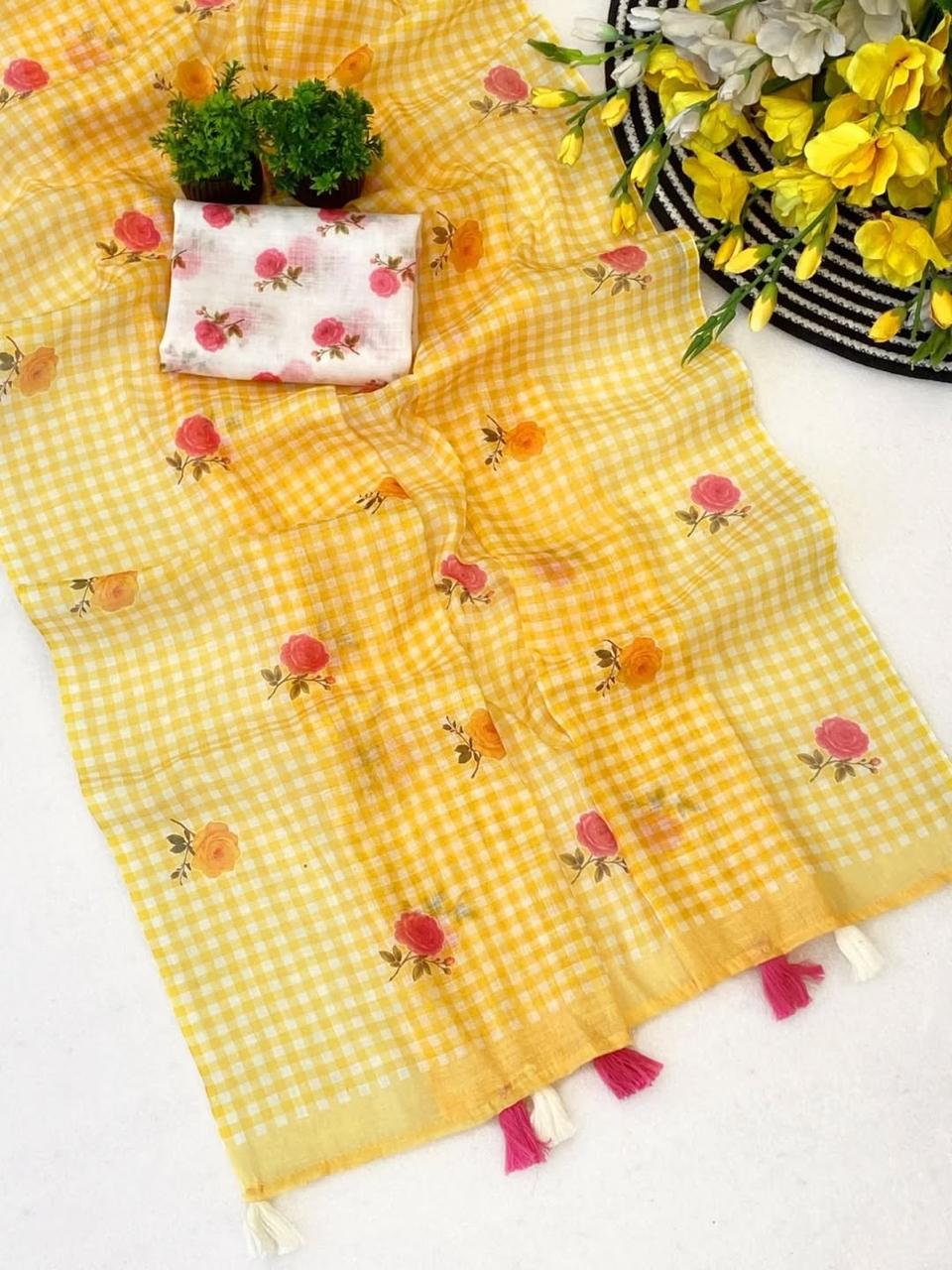 Checked Linen Cotton Sarees