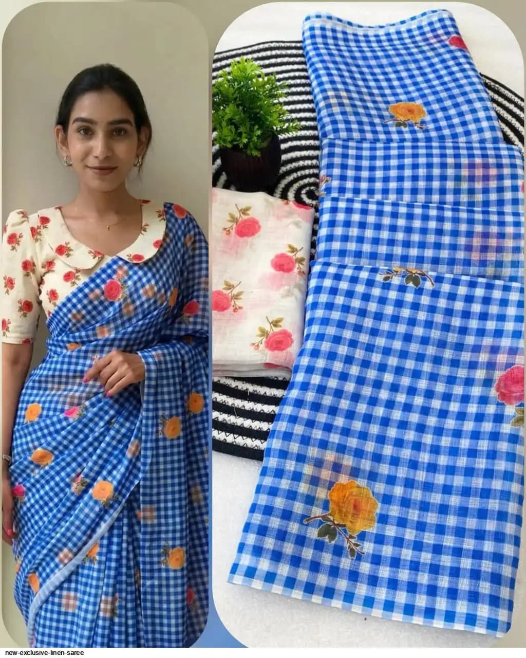 Checked Linen Cotton Sarees
