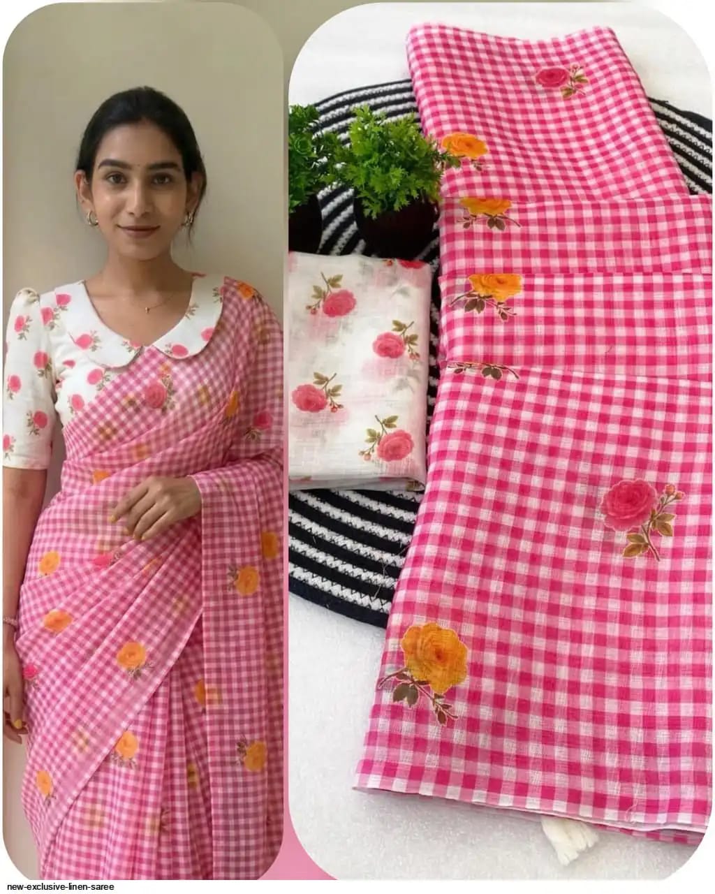 Checked Linen Cotton Sarees
