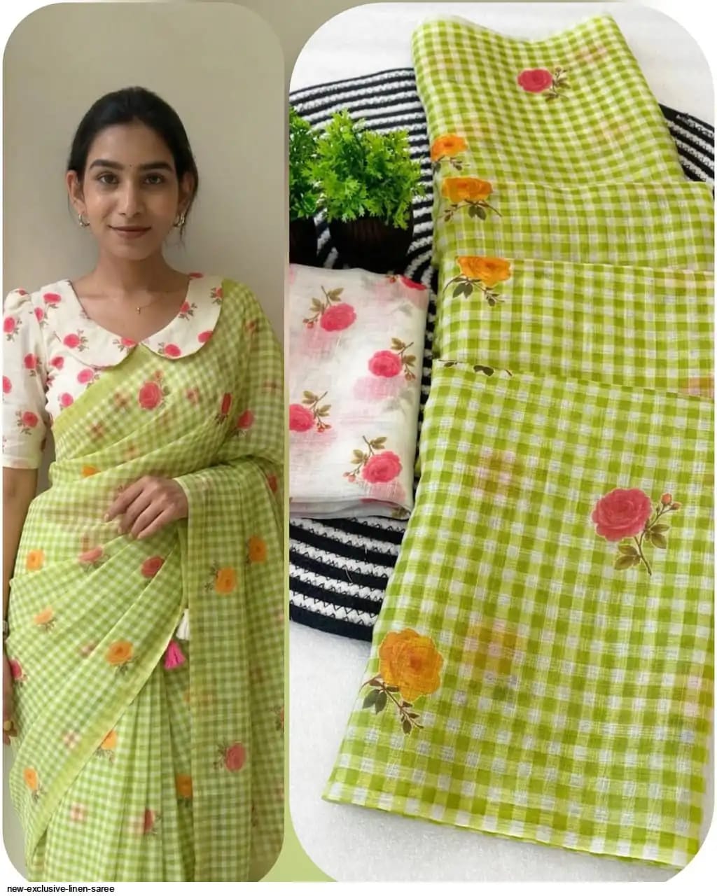 Checked Linen Cotton Sarees