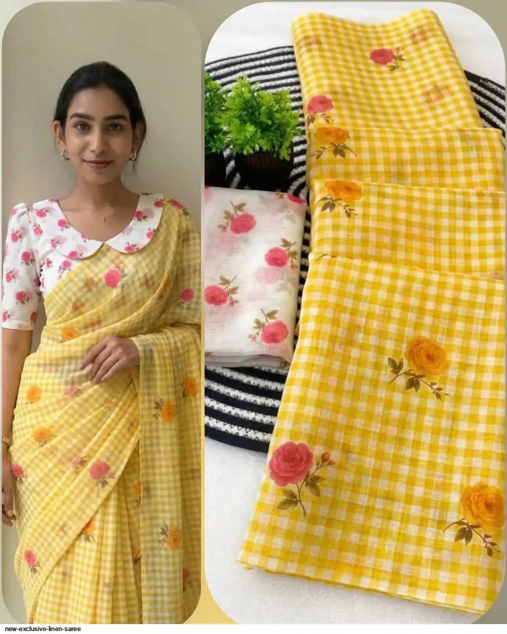 Checked Linen Cotton Sarees