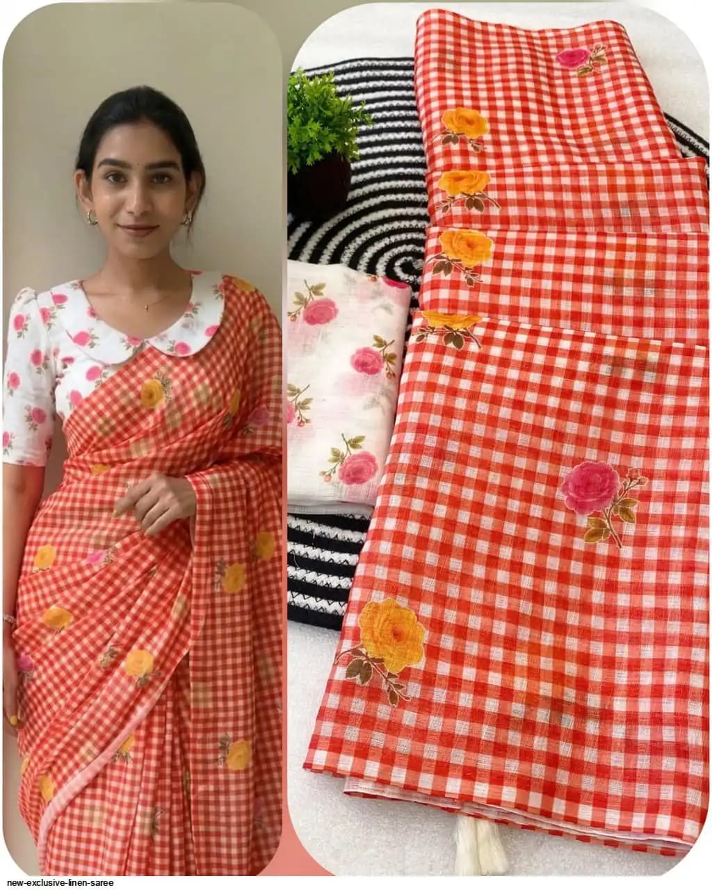 Checked Linen Cotton Sarees
