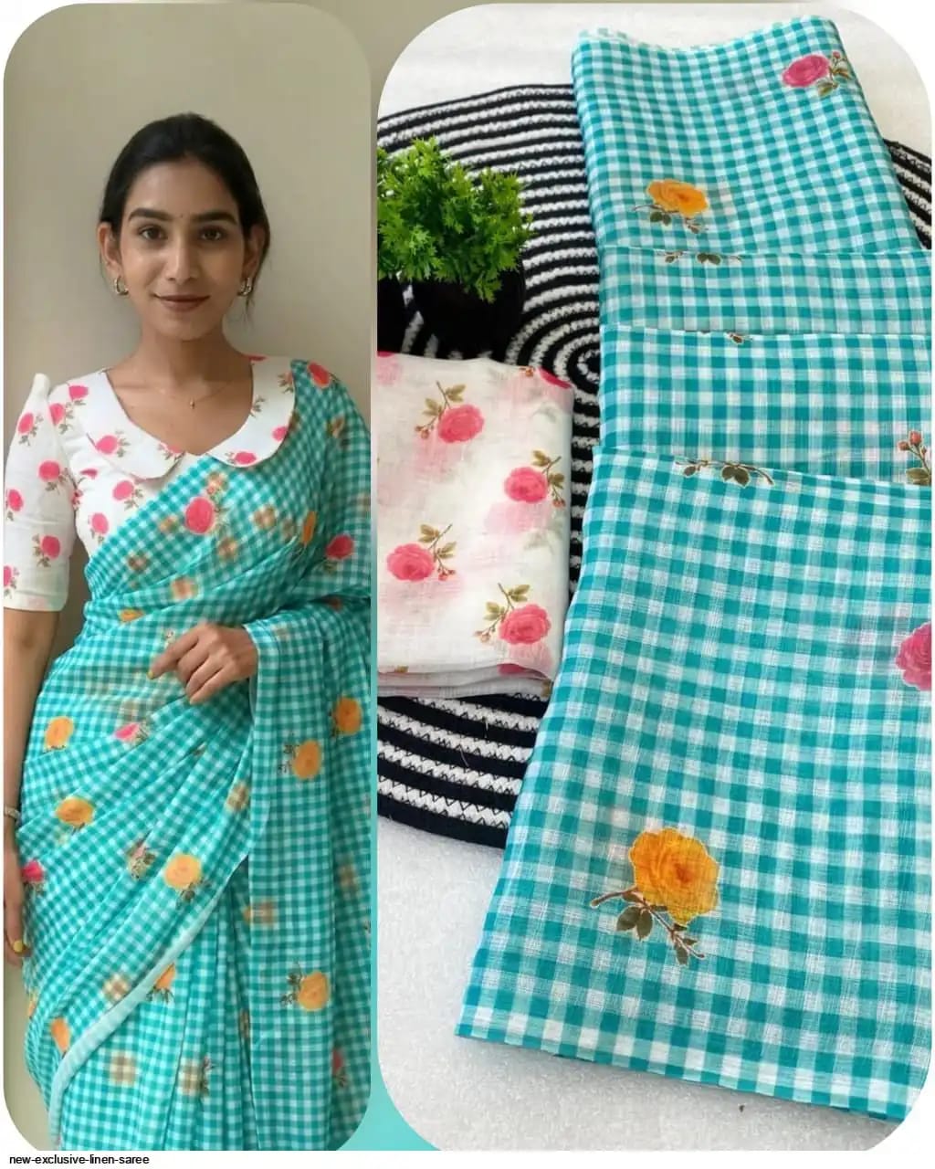 Checked Linen Cotton Sarees