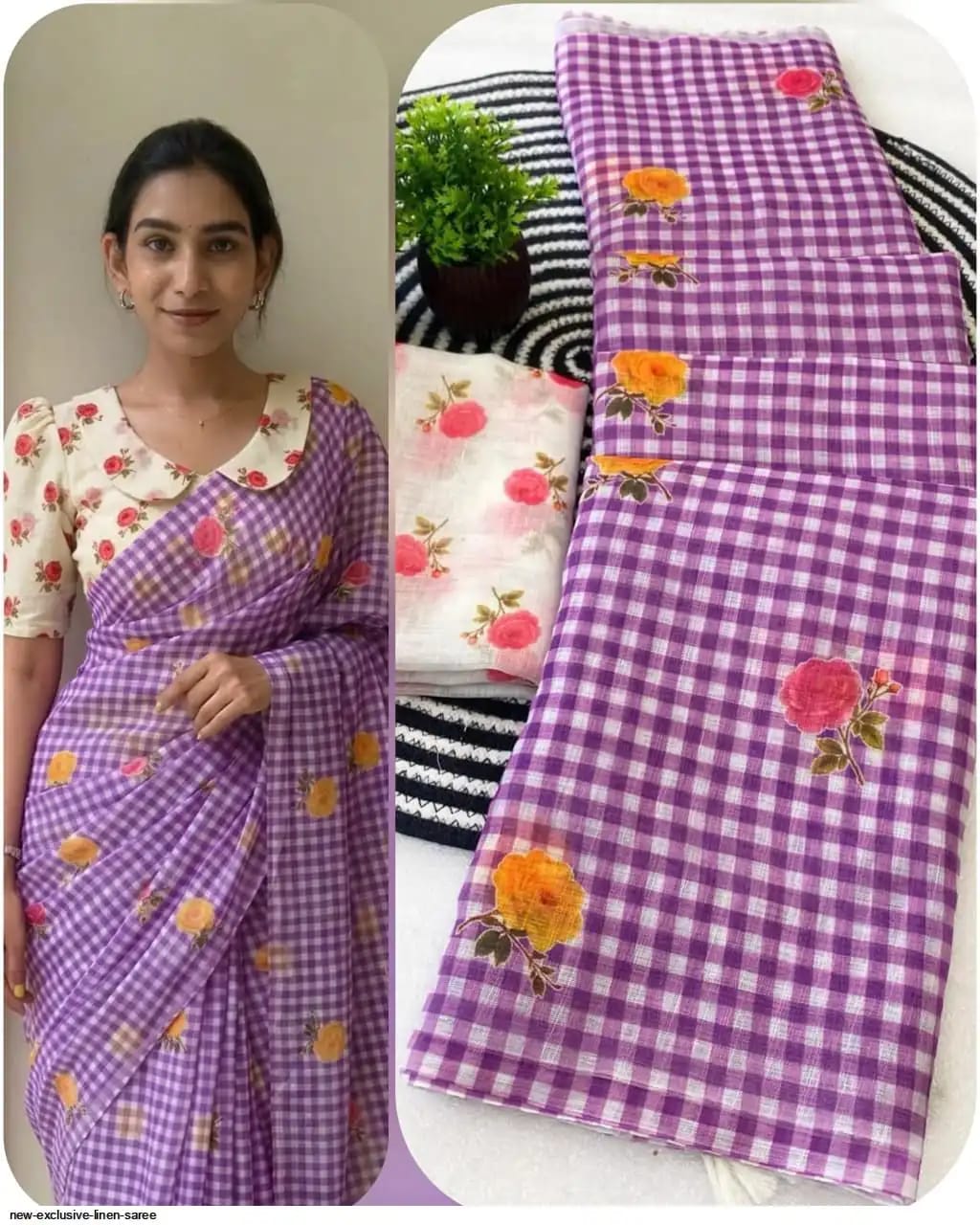 Checked Linen Cotton Sarees