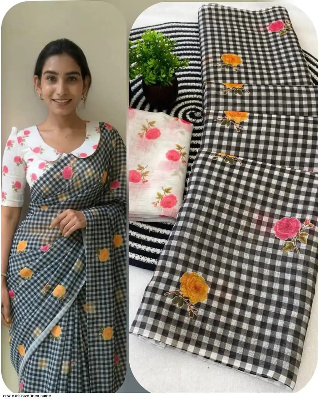 Checked Linen Cotton Sarees