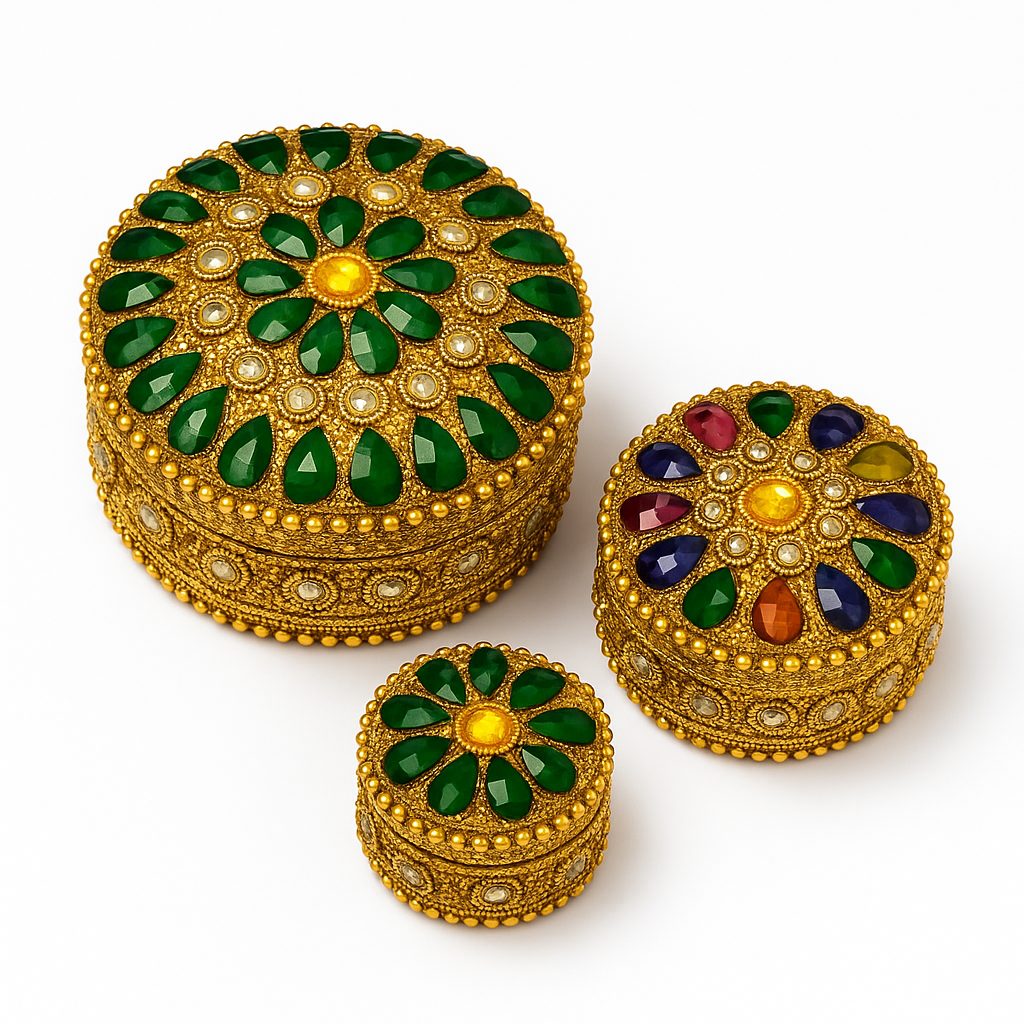 Premium Decorative Jewelry Box Set of 3 | Royal Stone Studded Storage Boxes