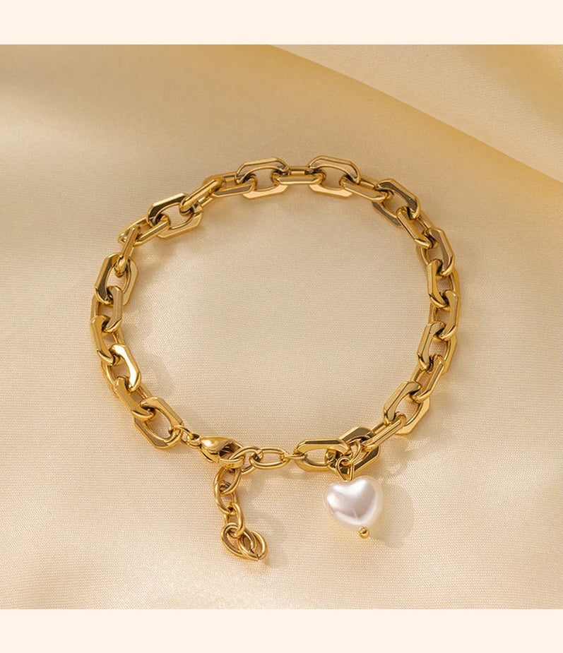 Gold-Tone Chain Bracelet with Heart Charm for Women | Minimalist Women Bracelet