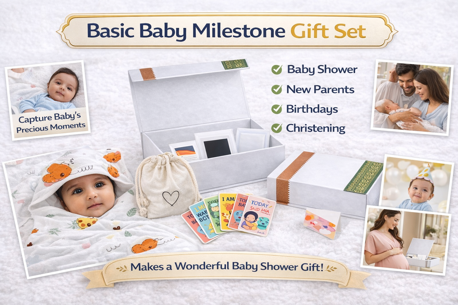 Premium Baby Milestone Gift Set (6 Pieces) – Baby Memory Keepsake Hamper