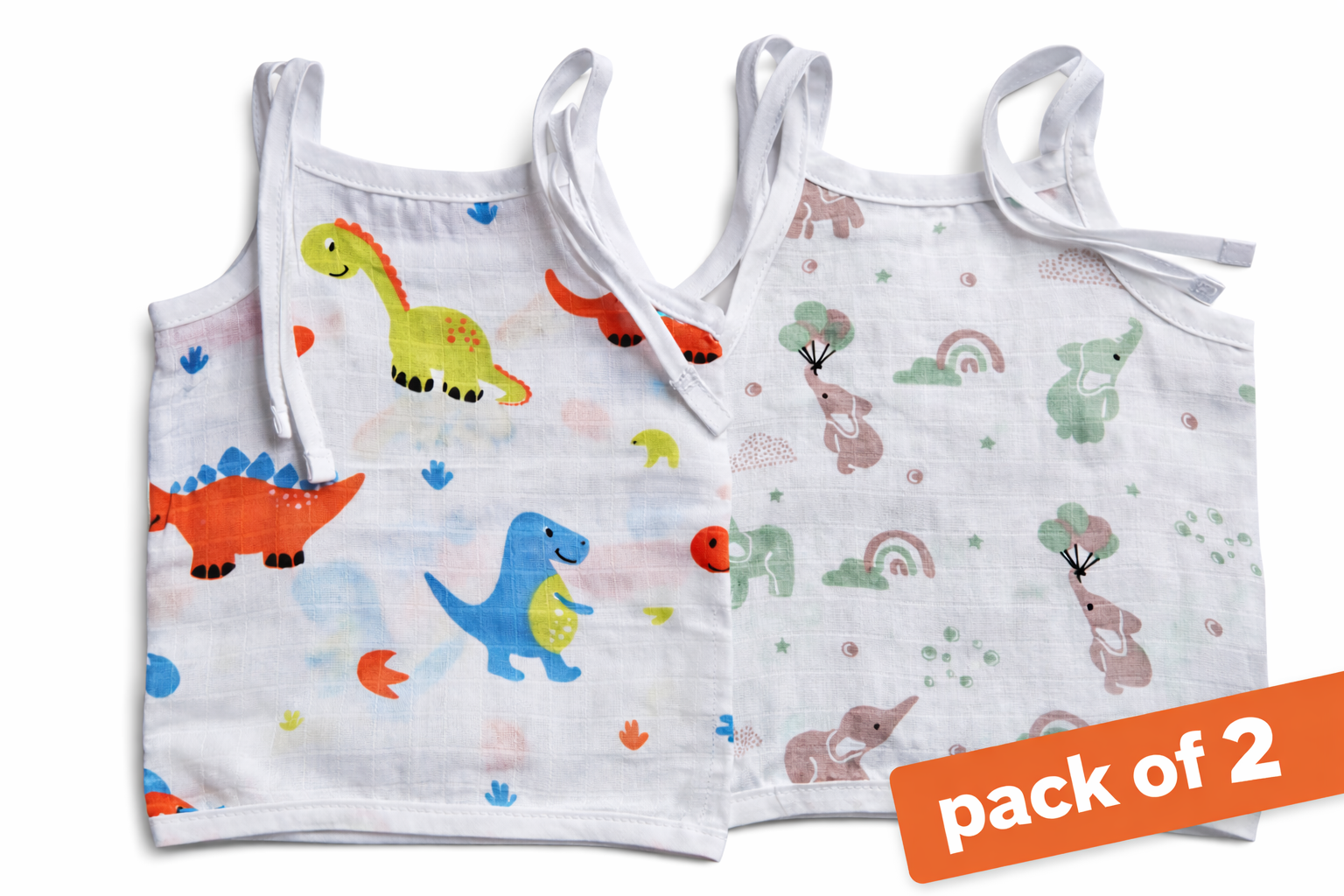 Baby Knot Jabla 100% Muslin Cotton (Pack of 2 / Pack of 3) | Sleeveless, Soft & Breathable Newborn Wear (0–3 Months)