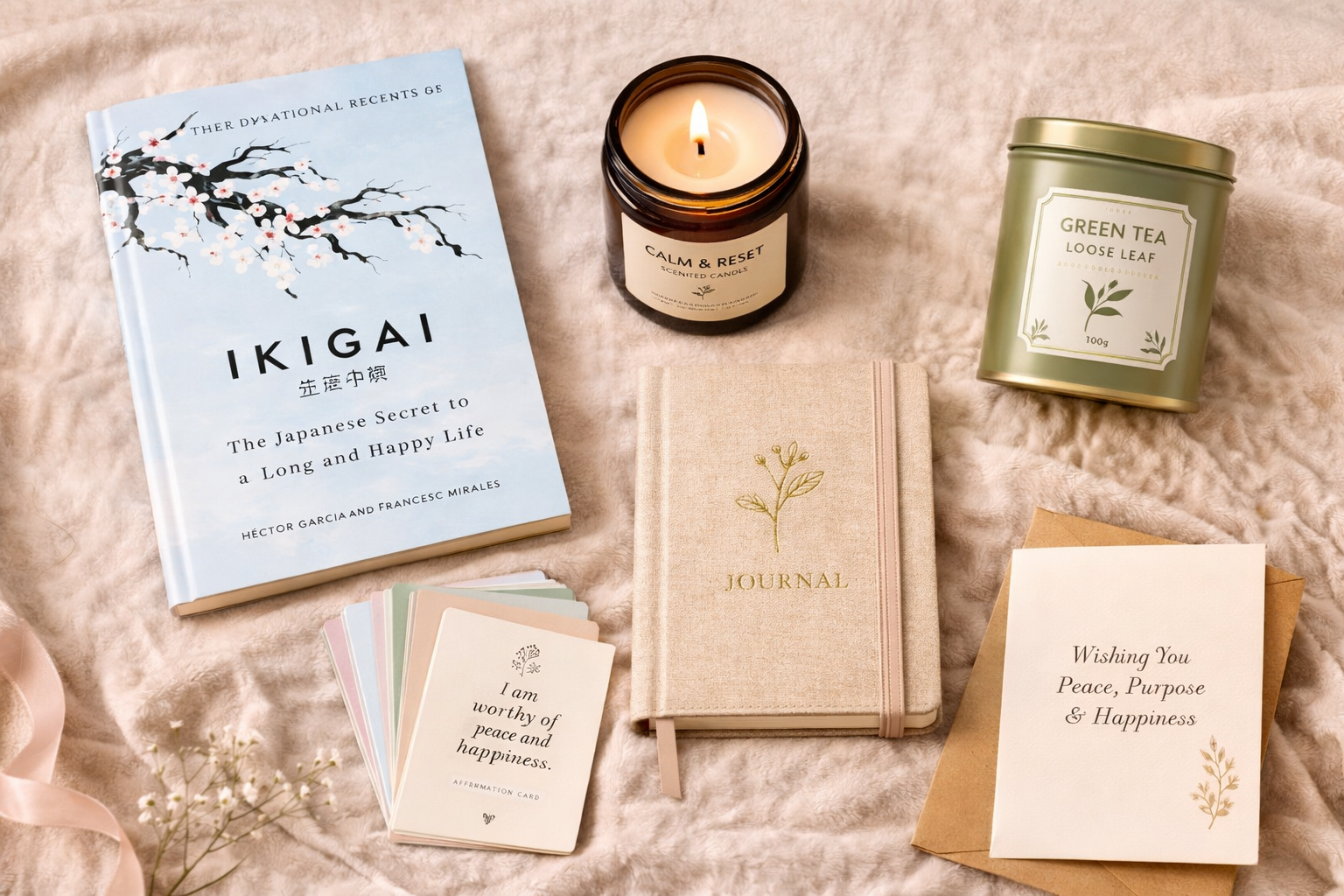 Relax & Reset Gift Hamper – Mindfulness Gift with Ikigai Book, Candle, Green Tea & Self-Care Kit