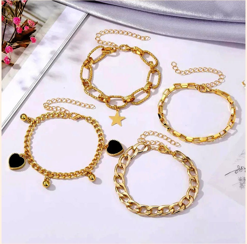Gold-Tone Bracelet Set for Women (Set of 4) | Stylish Stackable Chain Bracelets