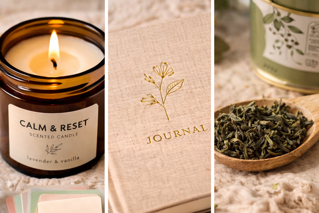 Relax & Reset Gift Hamper – Mindfulness Gift with Ikigai Book, Candle, Green Tea & Self-Care Kit