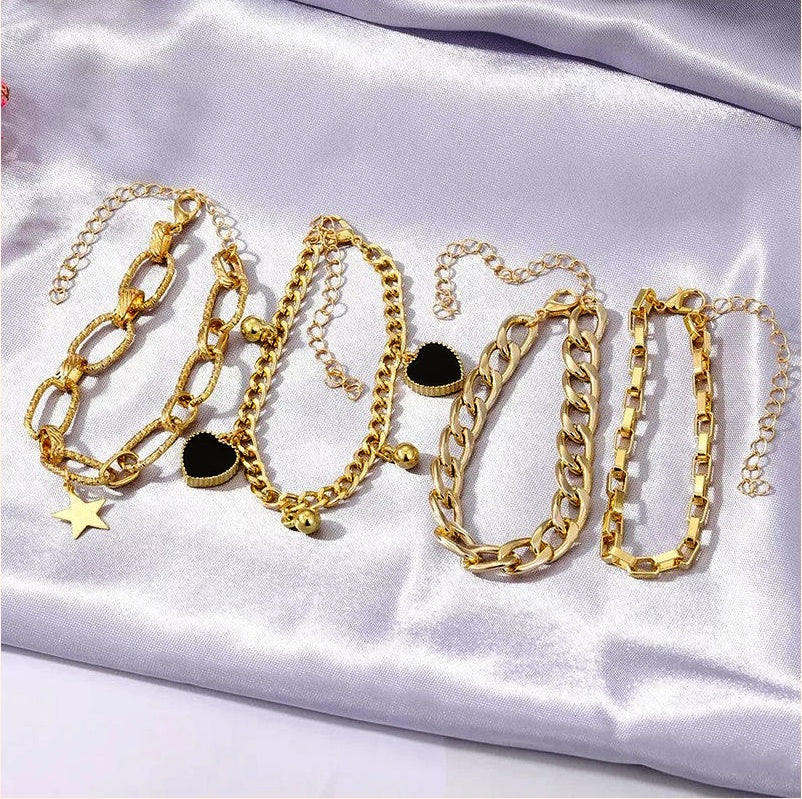 Gold-Tone Bracelet Set for Women (Set of 4) | Stylish Stackable Chain Bracelets