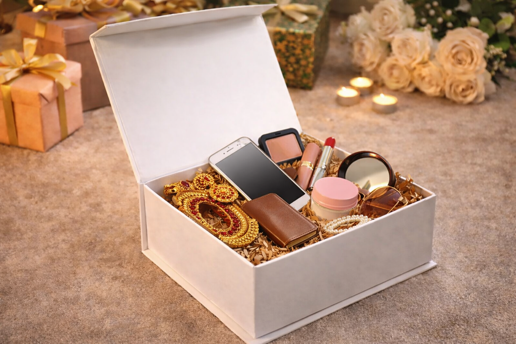 Magnetic Closure Rigid Gift Box with Filler Material, 1.5m Satin Ribbon & Greeting Card